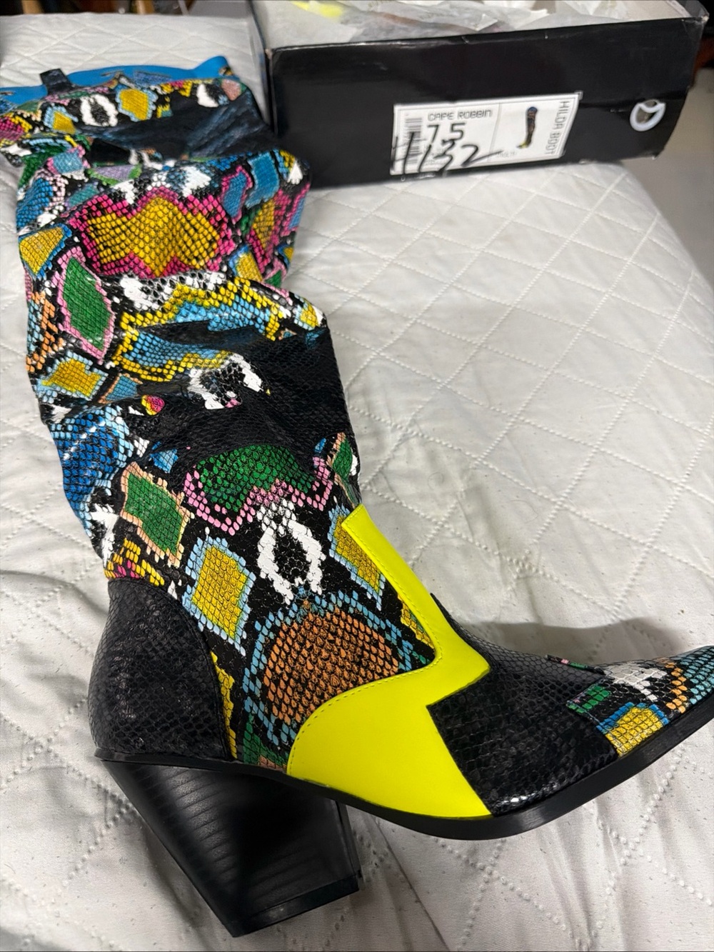 Cape Robbin size 7.5 Multicolor Graphic Knee-High Wedge Boots - Picture 6 of 9